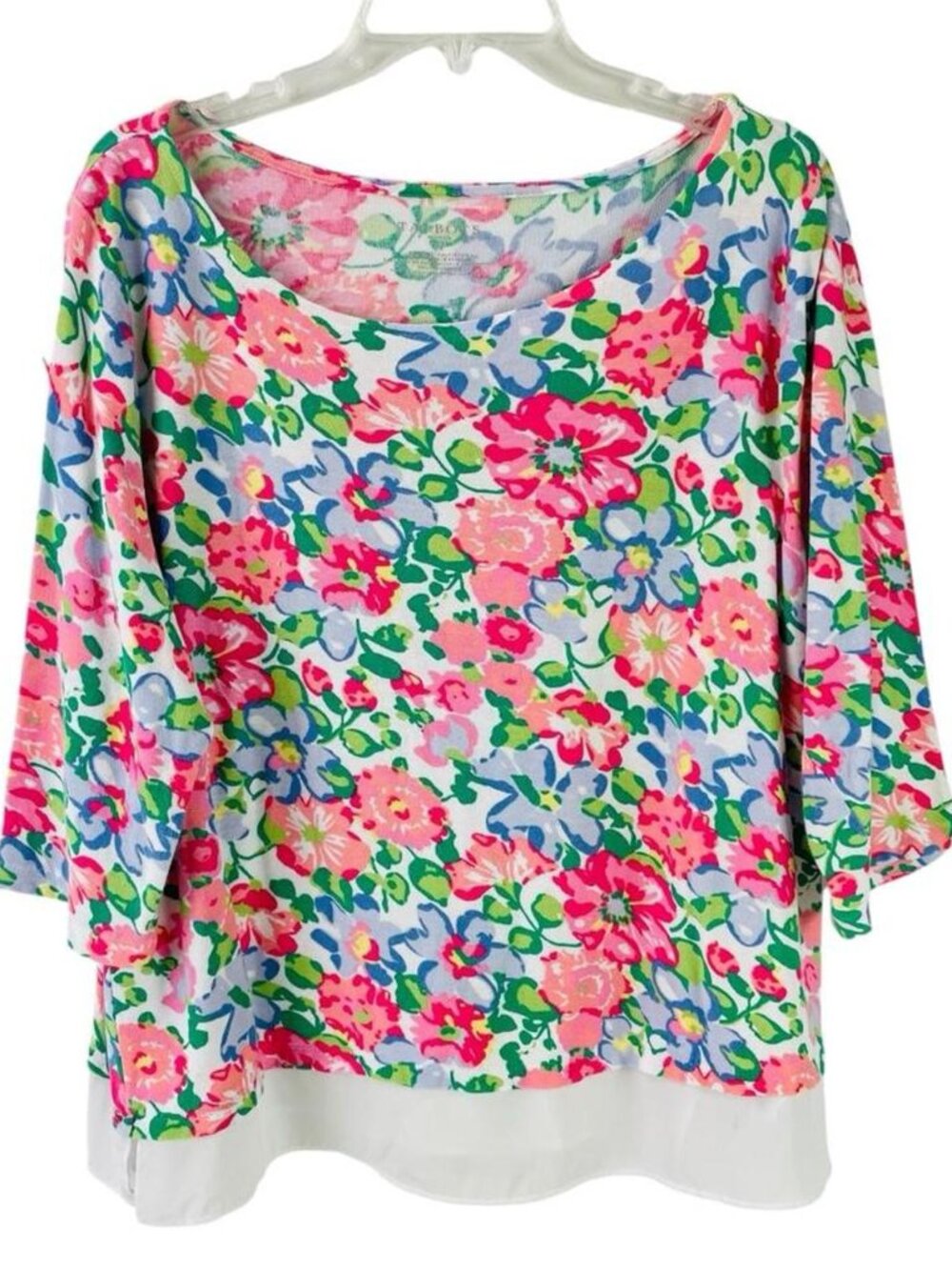 Talbots Floral Scoop Neck Knit Top With Chiffon Hem Feminine Cottagecore Travel